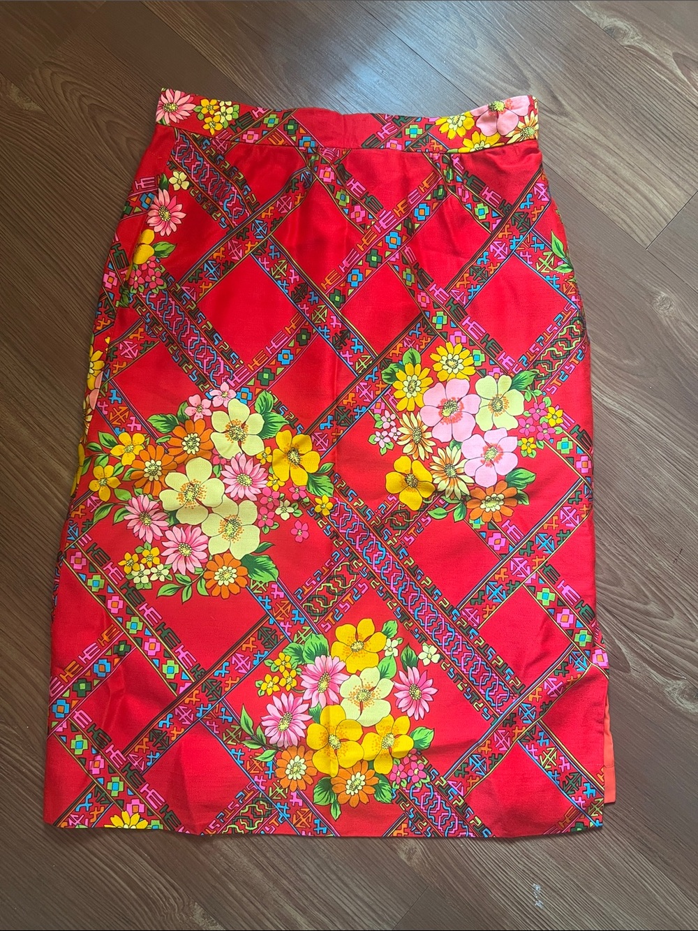 Red Floral Pencil Skirt